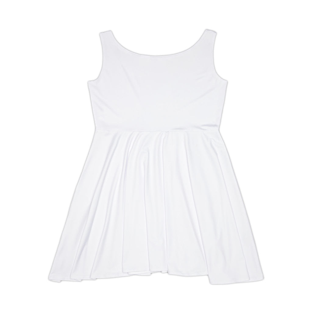 White Skater Dress with Small Floral Chest Logo – Women's Casual Summer Dress