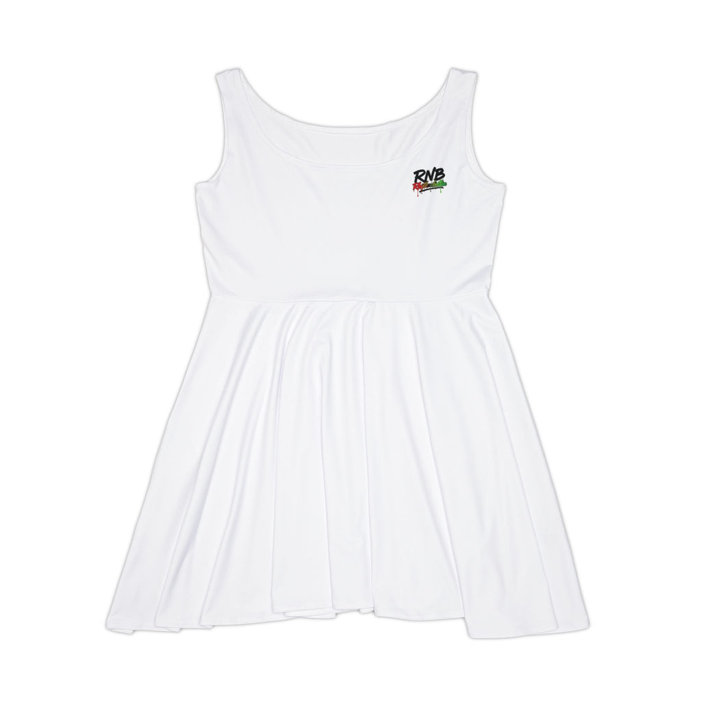 White Skater Dress with Small Floral Chest Logo – Women's Casual Summer Dress