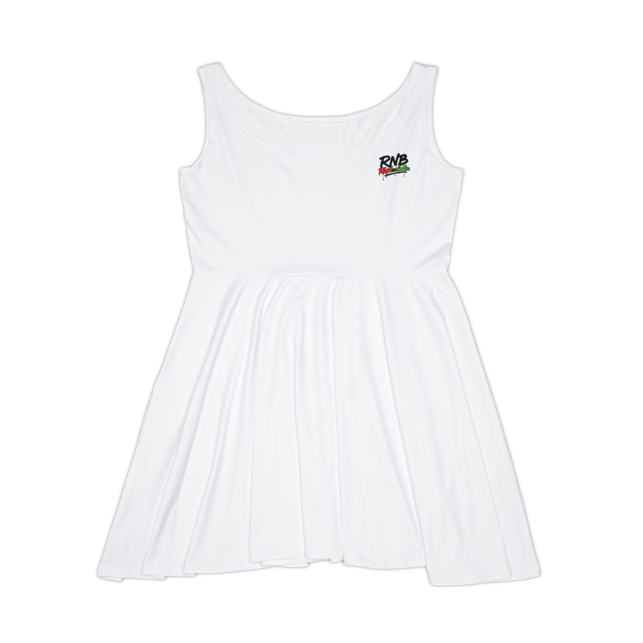 White Skater Dress with Small Floral Chest Logo – Women's Casual Summer Dress