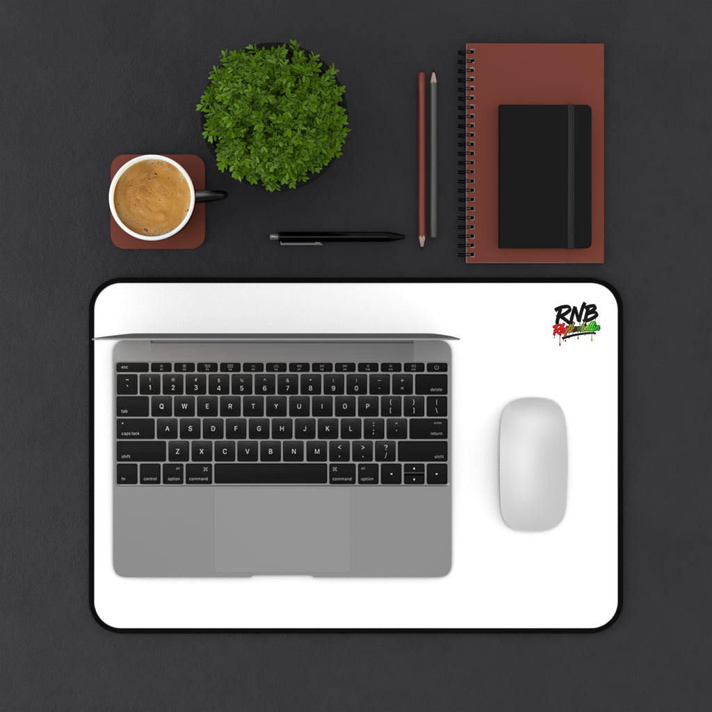 Desk Mat — Minimal White Gaming/Office Mousepad with 'RNB' Logo (Clean Modern Desk Mat)