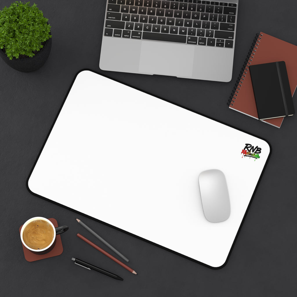 Desk Mat — Minimal White Gaming/Office Mousepad with 'RNB' Logo (Clean Modern Desk Mat)