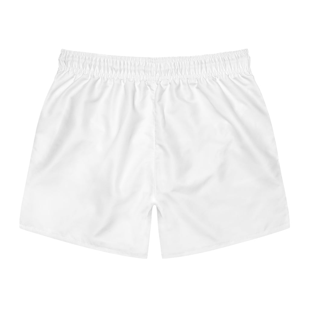 RNB Swim Trunks – Minimal White Mens Swim Shorts with Small RNB Logo