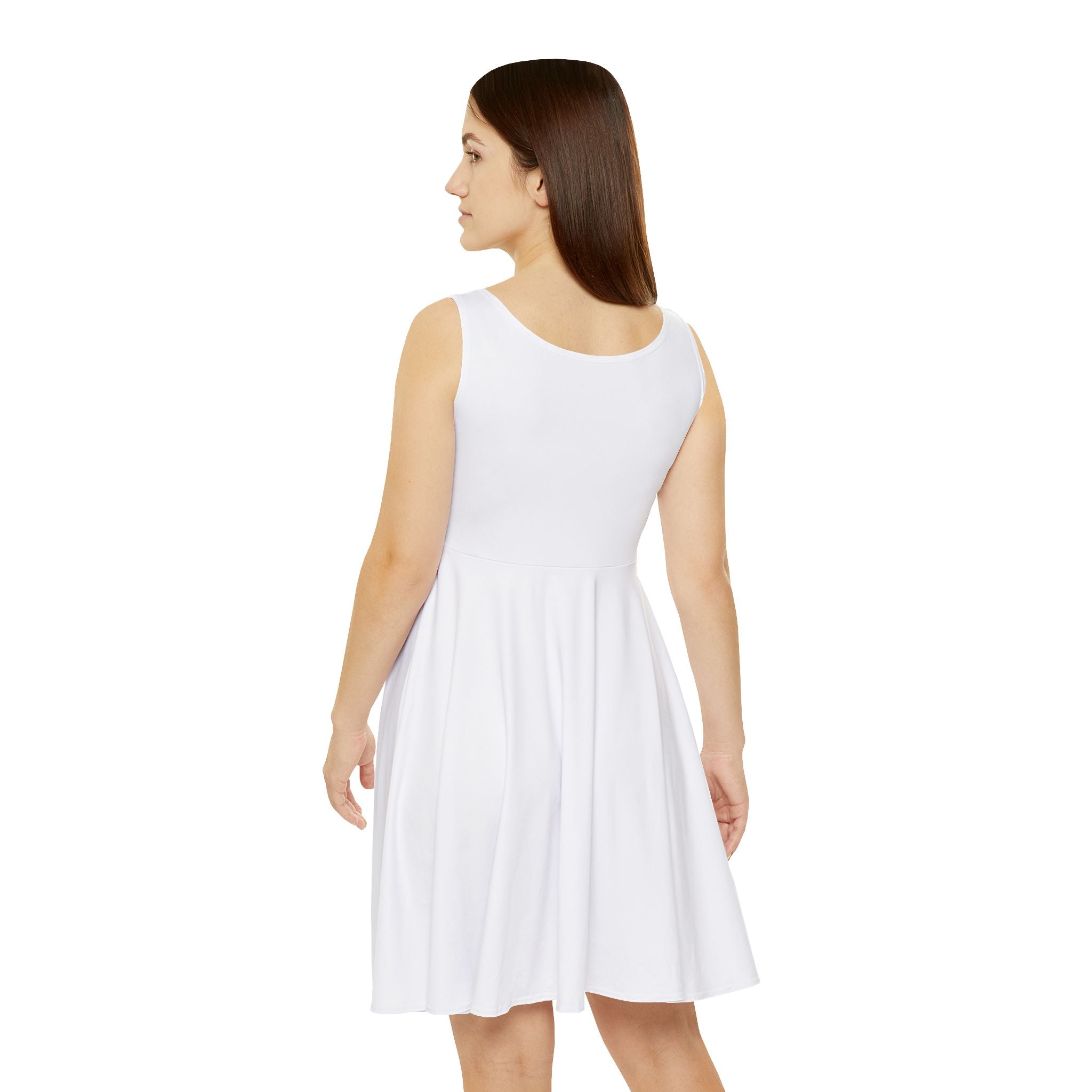 White Skater Dress with Small Floral Chest Logo – Women's Casual Summer Dress