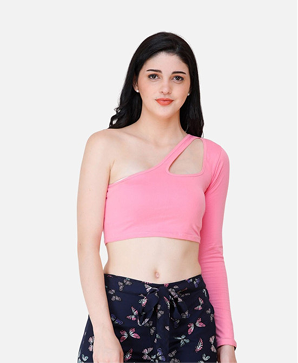 Women's Scorpius Pink One Shoulder Neck Fitted Crop Top