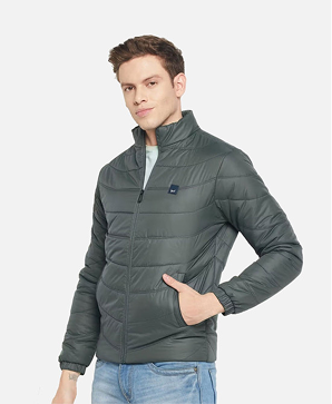 Mens Solid Full Sleeves Baseball Collar Windcheater Jacket