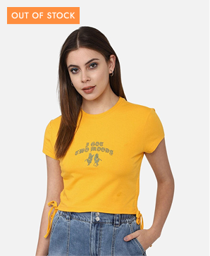 Forever 21 Women Yellow Round Neck Short Sleeve Top